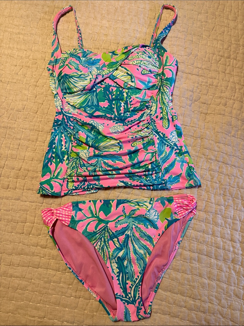 Lilly Pulitzer Pink & Teal Tropical Print Tankini